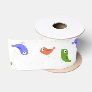 Multicolor birds satin ribbon