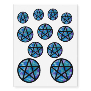 Multicolor Blue Purple Pentacle Temporary Tattoo
