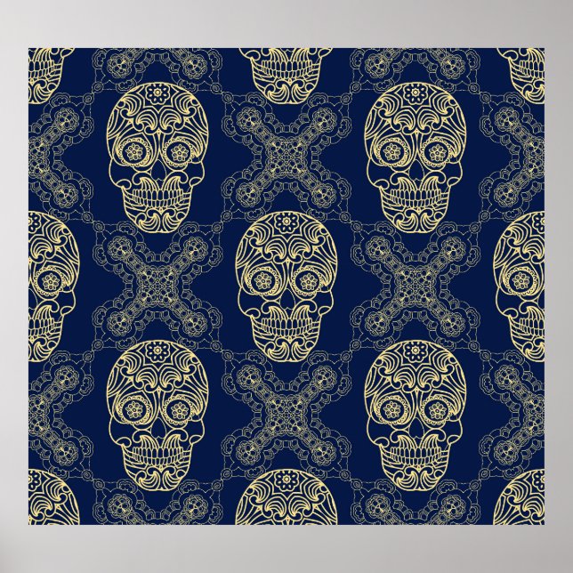 Multicolor Boho Skull Pattern. Poster (Front)