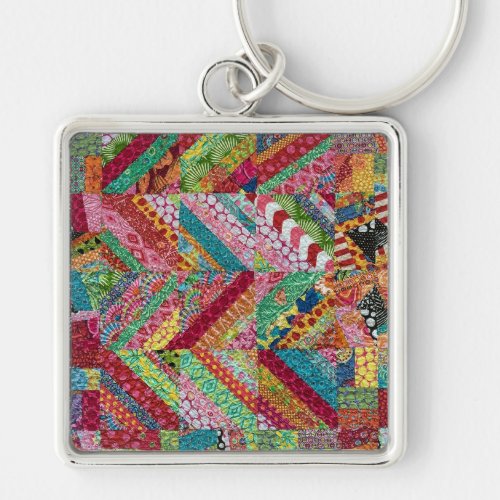 Multicolor Boho Zigzag Patchwork Quilt Keychain