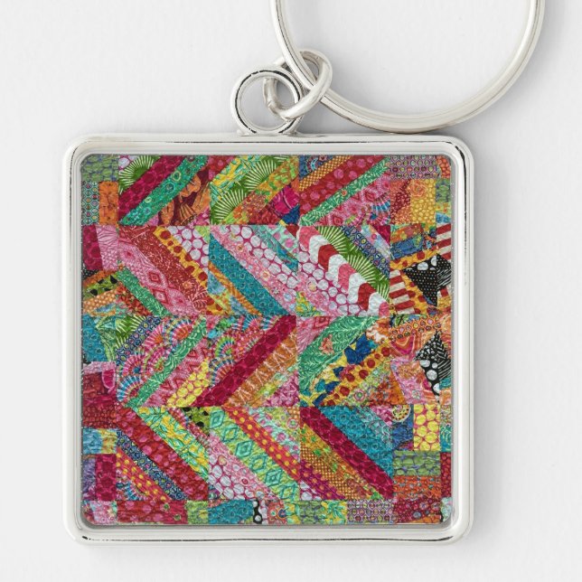 Multicolor Boho Zigzag Patchwork Quilt Keychain (Front)