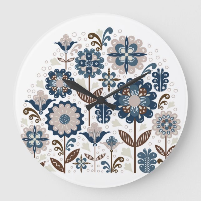 Multicolor Bouquets: Hand Drawn Large Clock (Front)