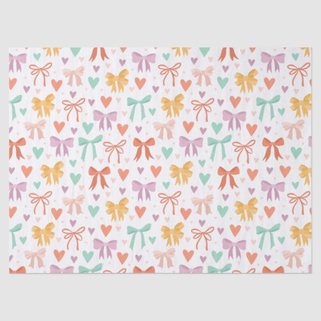 Multicolor Bows & Hearts Gift Wrapping Tissue Paper (Front)