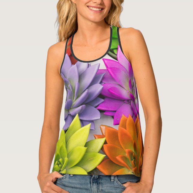 Multicolor bright lotus flower tank top (Front)