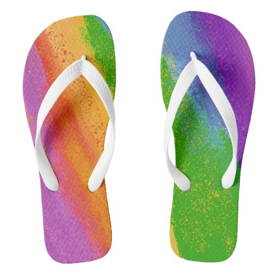 Multicolor bright rainbow painting flip flops | Zazzle.com