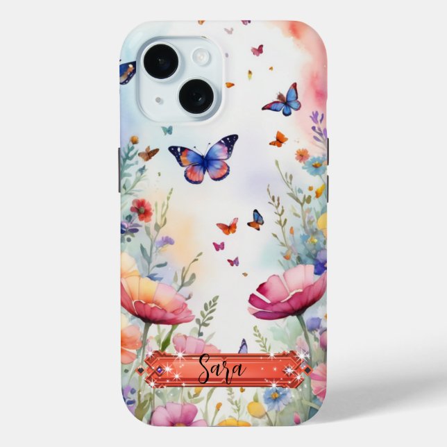 Multicolor Butterfly & Flowers iPhone / iPad case (Back)