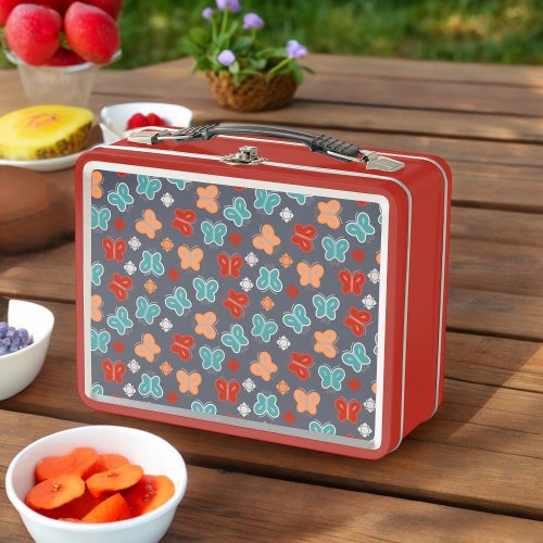 Multicolor Butterfly Metal Lunch Box