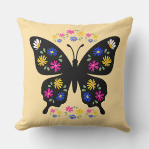 Multicolor butterfly t-shirt with flowers throw pillow