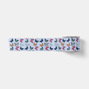 Multicolor Butterfly with Custom Background Color Satin Ribbon