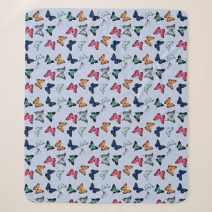 Multicolor Butterfly with Custom Background Color Sherpa Blanket