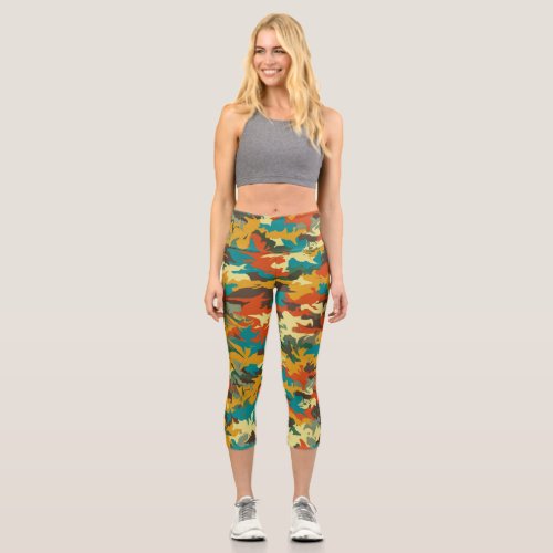 multicolor camo abstract capri leggings