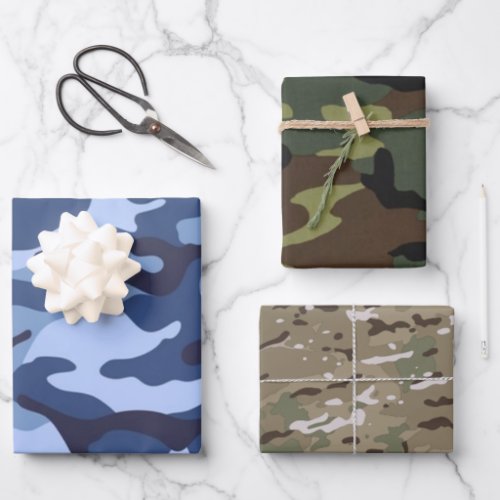 MultiColor Camo Camouflage Military Design Pattern Wrapping Paper Sheets