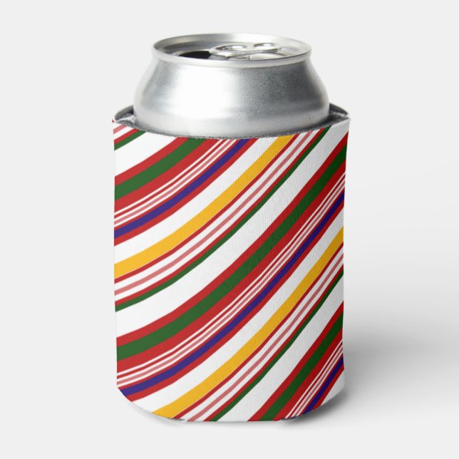 Multicolor Candy Cane Stripes Christmas Can Cooler (Can Front)