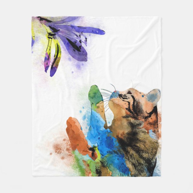 Multicolor Cat 610 flower Fleece Blanket (Front)