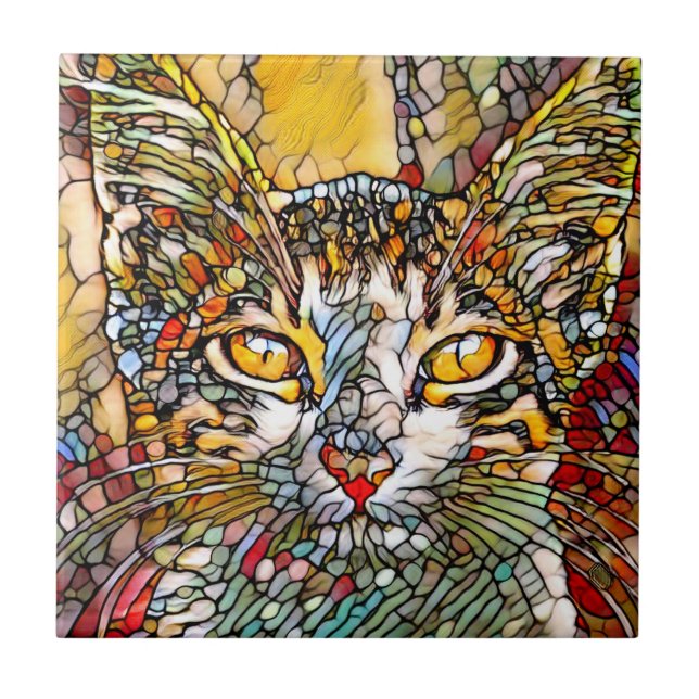 Multicolor Cat 697 Ceramic Tile (Front)