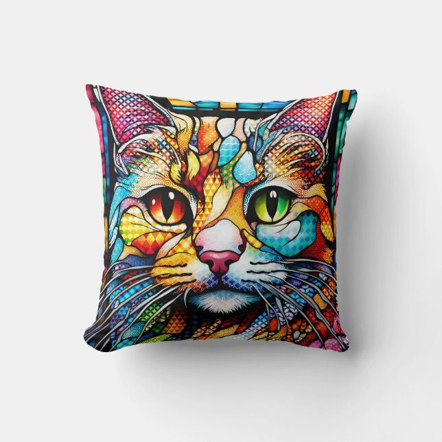 Multicolor Cat 708 Patterns Throw Pillow (Front)