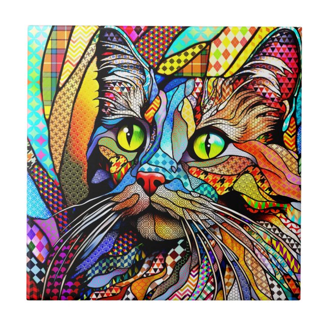 Multicolor Cat 711 patterns Ceramic Tile (Front)