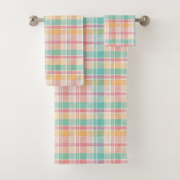 Multicolor Checkered Plaid Bath Towel Set