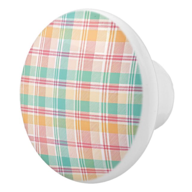 Multicolor Checkered Plaid Ceramic Knob (Right)