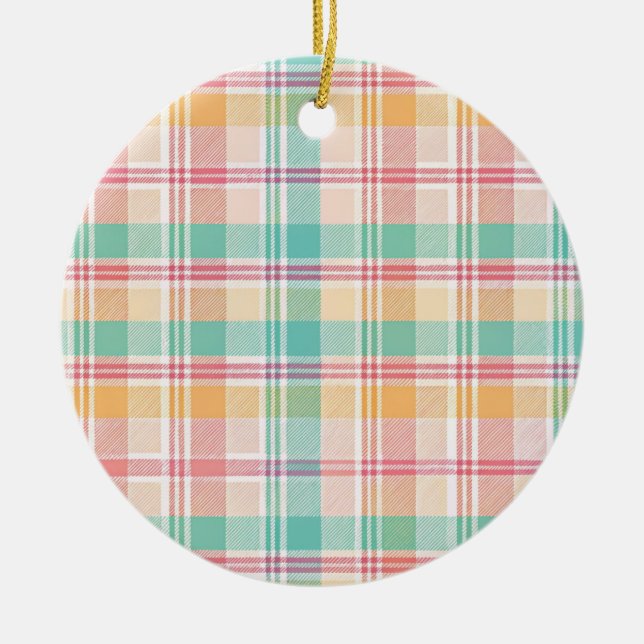 Multicolor Checkered Plaid Ceramic Ornament (Front)