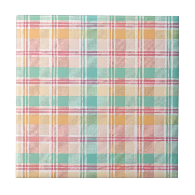 Multicolor Checkered Plaid Ceramic Tile (Front)