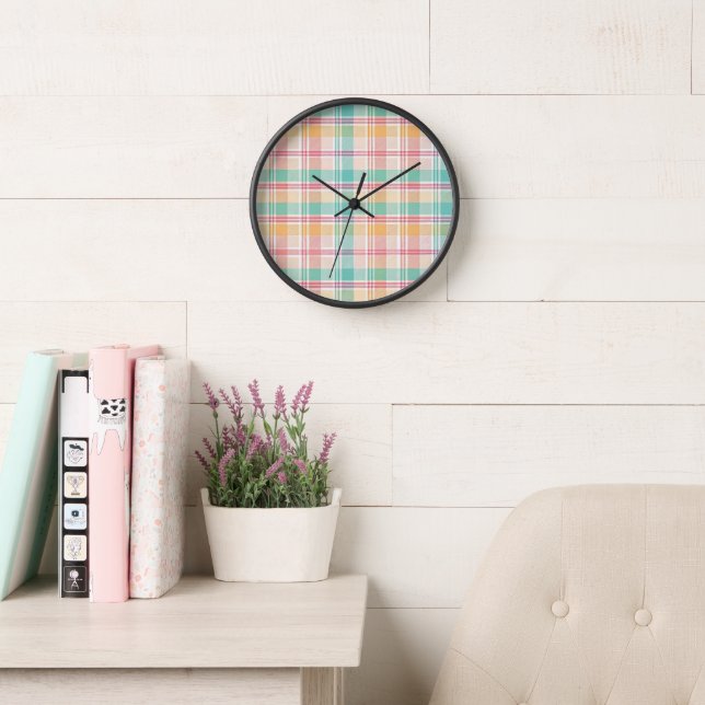Multicolor Checkered Plaid Clock (Reading Room)