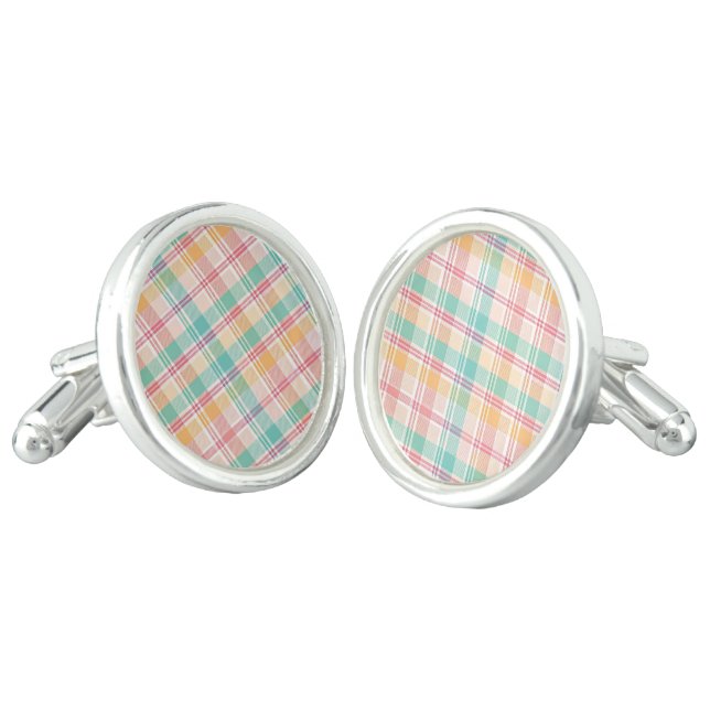 Multicolor Checkered Plaid Cufflinks (Angled)