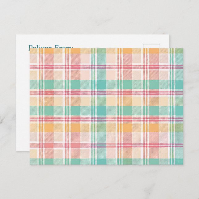 Multicolor Checkered Plaid Holiday Postcard (Front/Back)