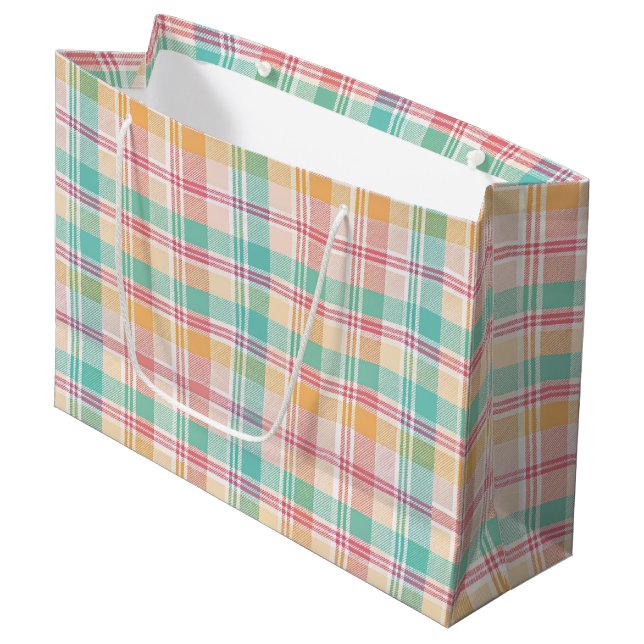 Multicolor Checkered Plaid Large Gift Bag (Front Angled)