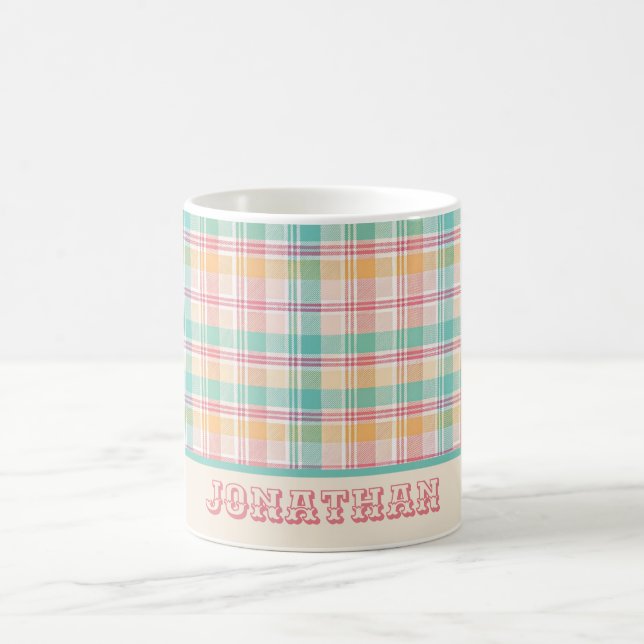 Multicolor Checkered Plaid Personalized Coffee Mug (Center)