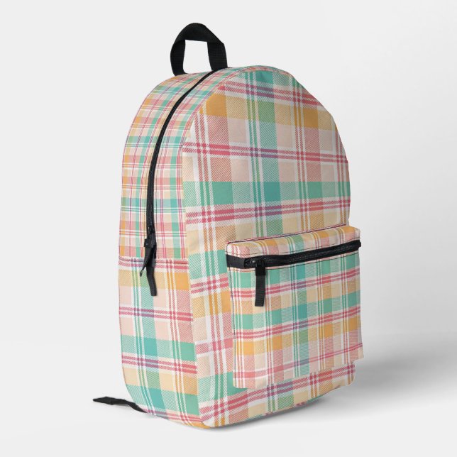 Multicolor Checkered Plaid Printed Backpack (Back Corner Left)