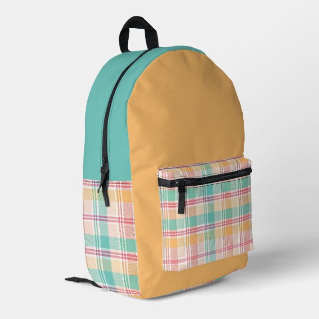 Multicolor Checkered Plaid Printed Backpack (Back Corner Left)