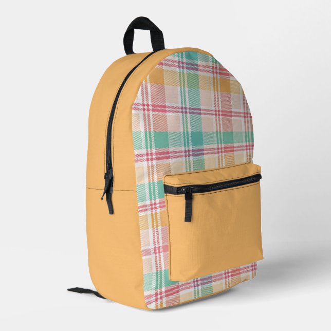 Multicolor Checkered Plaid Printed Backpack (Back Corner Left)