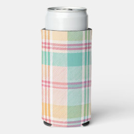 Multicolor Checkered Plaid Seltzer Can Cooler