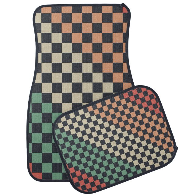 Multicolor Checkered Style Car Floor Mat (Set)