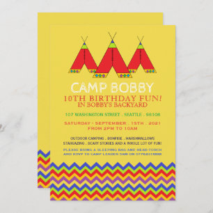 Multicolor Chevron Tipi, Camping Birthday Invitation