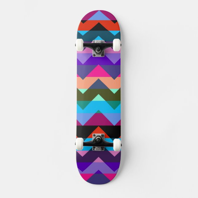 Multicolor Chevron Zigzag Stripe Pattern Skateboard Deck (Front)
