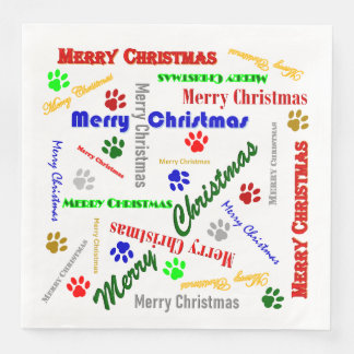 Multicolor Christmas Dinner Napkin w/Dog Paws