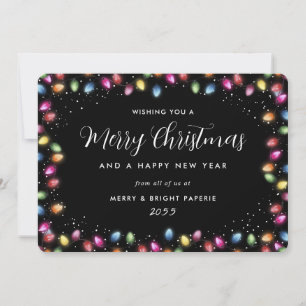 Multicolor Christmas Lights Black Business Holiday Card