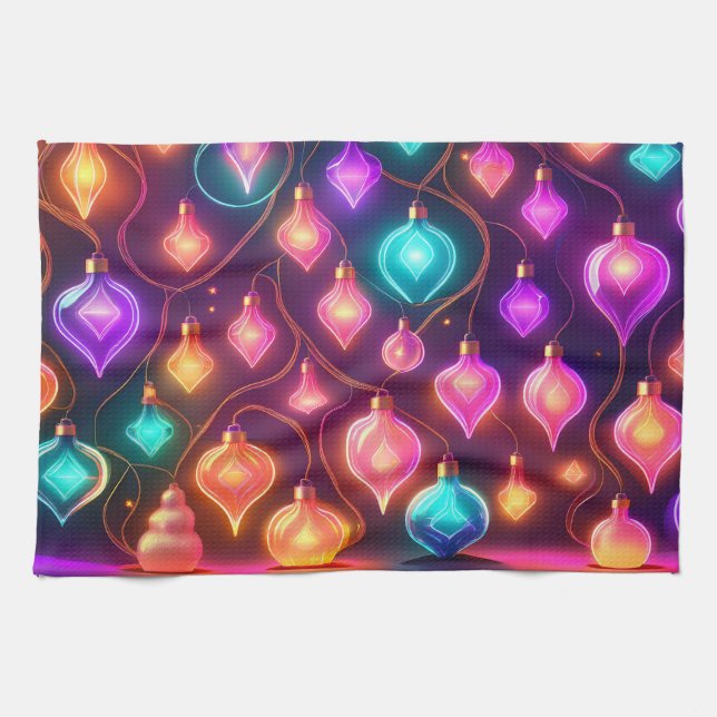 Multicolor Christmas Lights Patterned Kitchen Towel (Horizontal)