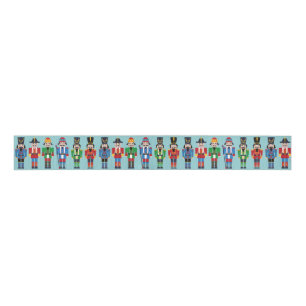 Multicolor Christmas Nutcrackers Sage Background Grosgrain Ribbon