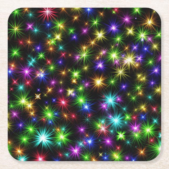Multicolor Christmas Star Rays-57191 Square Paper Coaster (Front)