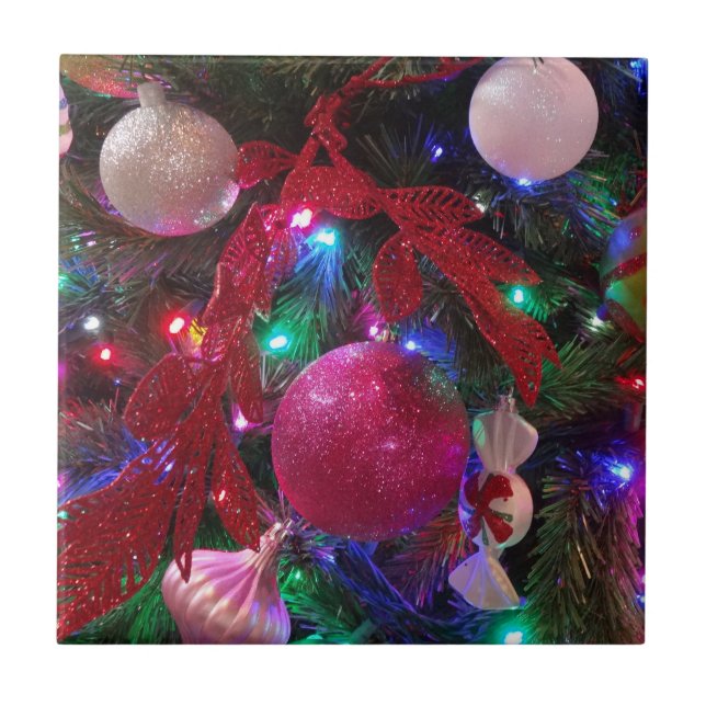 Multicolor Christmas Tree Colorful Holiday Ceramic Tile (Front)