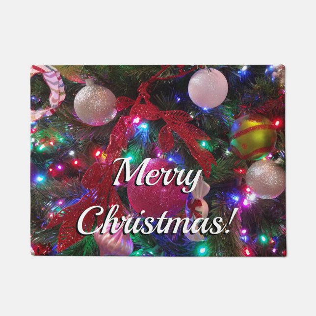 Multicolor Christmas Tree Colorful Holiday Doormat (Front)
