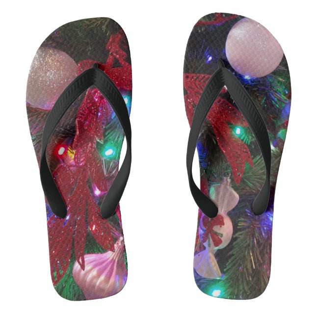 Multicolor Christmas Tree Colorful Holiday Flip Flops (Footbed)