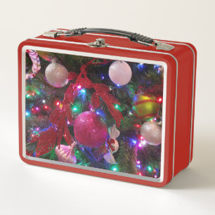 Multicolor Christmas Tree Colorful Holiday Metal Lunch Box