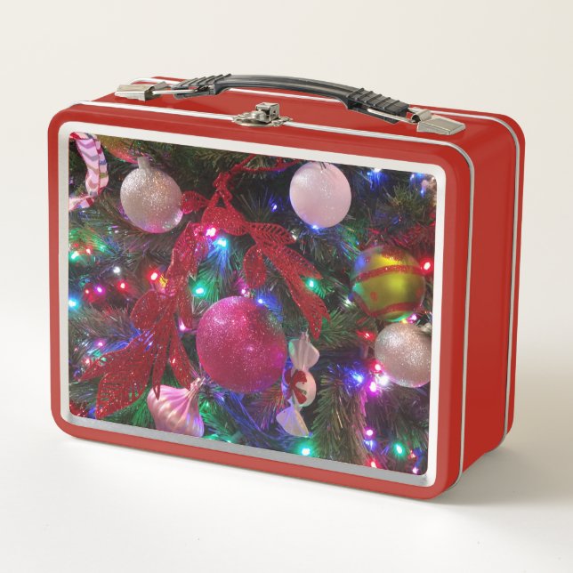 Multicolor Christmas Tree Colorful Holiday Metal Lunch Box (Front)