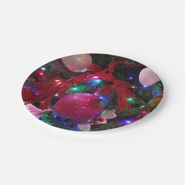 Multicolor Christmas Tree Colorful Holiday Paper Plates (Angled)