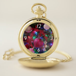 Multicolor Christmas Tree Colorful Holiday Pocket Watch