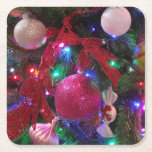 Multicolor Christmas Tree Colorful Holiday Square Paper Coaster
